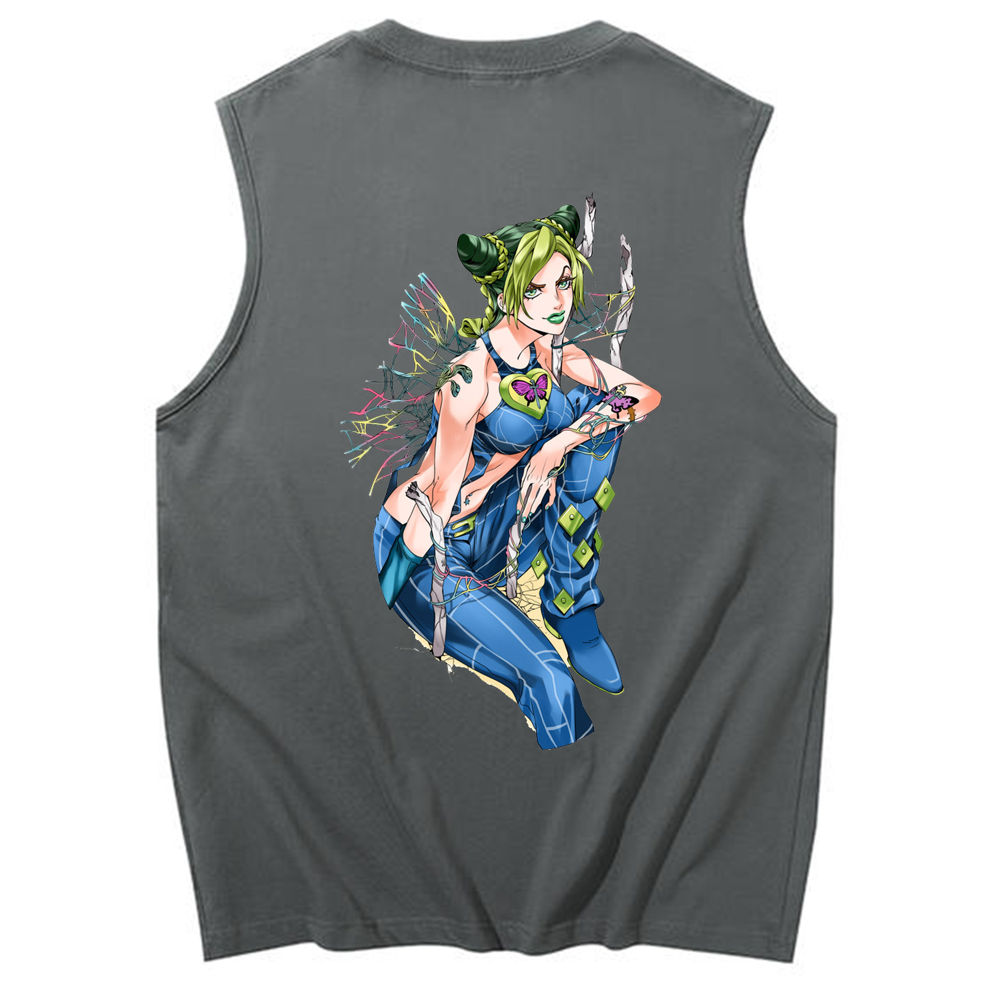 （画像用） "ジョジョの奇妙な冒険 くうじょう ジョリーン JoJo's Bizarre Adventure Jolyne Cujoh " コットン100％タンクトップ（背面プリント）